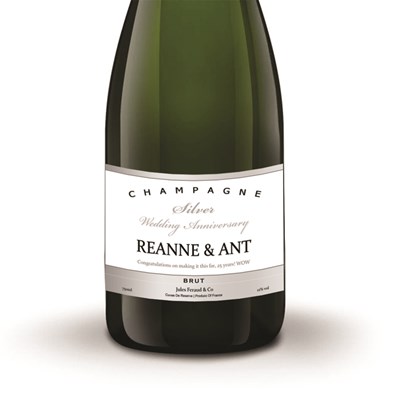 Buy And Send Personalised Champagne - Jules Feraud, Brut- Silver Anniversary Label Gift Online